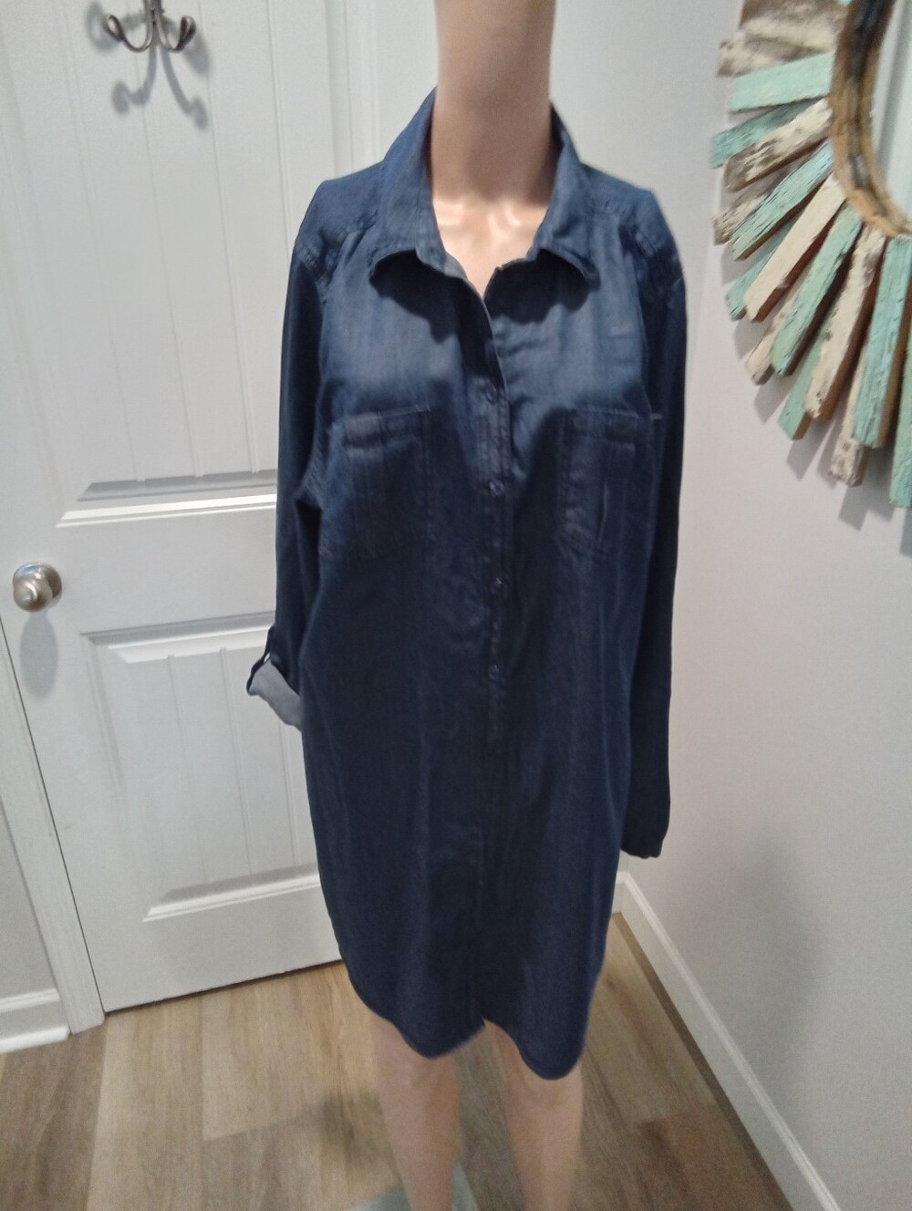 New Directions Size XL Denim Shirt Dress in Dark Blue
